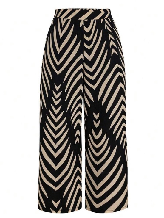 Pants - Wide-Leg Zebra Print Pants in Black and Cream
